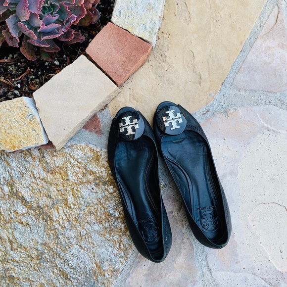 Tory Burch Shoes - Authentic Tory Burch Peep Toe Silver Logo Flats